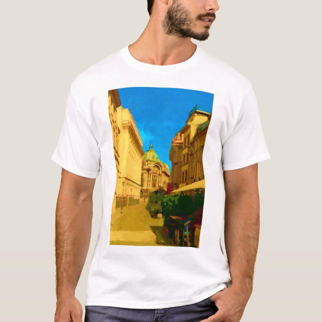 T-shirt Pallace Bucarest peinture numérique Art Imprimer (Devant)