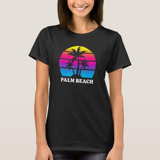 T-shirt Palm Beach Floride Rétro Palm Tree Sunset Vacances (Devant)
