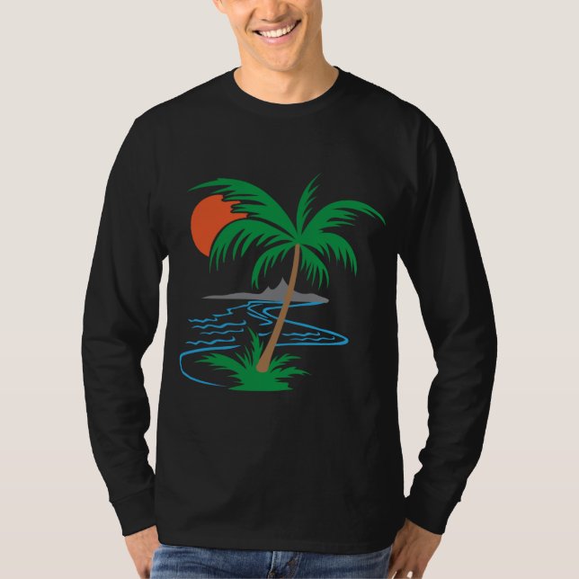 T-shirt Palm Tree by the River | Tropical Sunset Art (Devant)