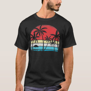T-shirt Palm Tree Retro Vintage Sunset Design Bea Tropical