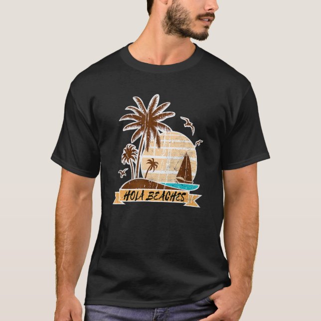 T-shirt Palm Tree Sand Beach Vacances été Tropical Hola (Devant)