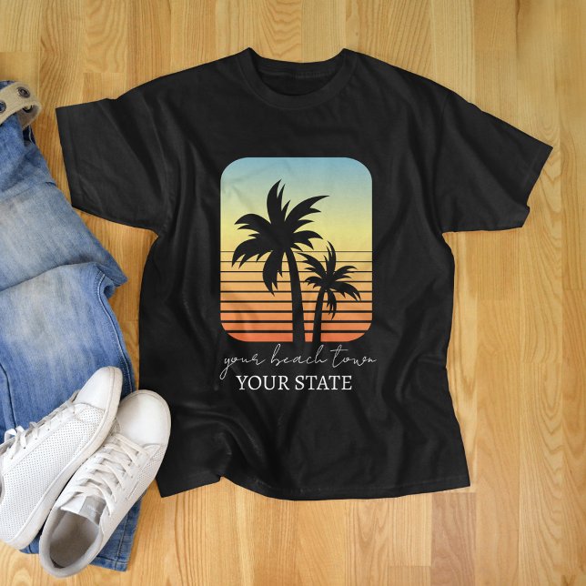T-shirt Palm Tree Sunset Personnalisé Ville & État (Créateur téléchargé)