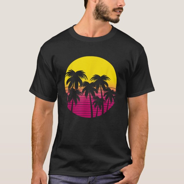 T-shirt Palm Trees Beach Sunset 80s vacances été (Devant)