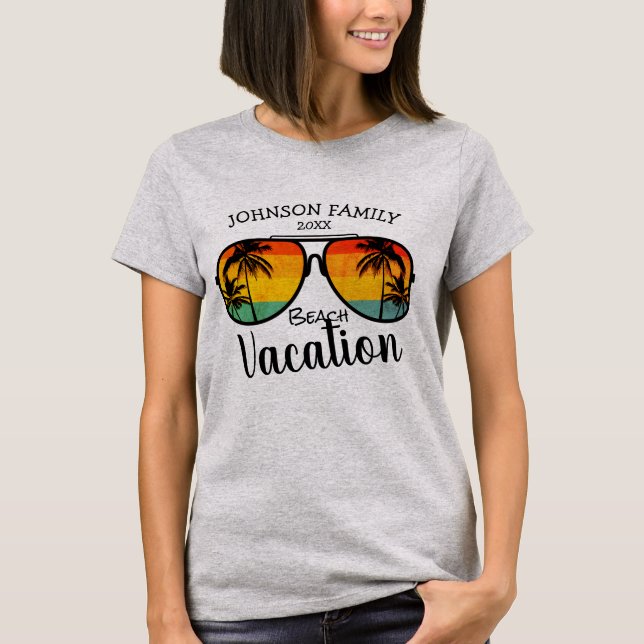 T-shirt Palm Trees Retro Lunettes de soleil Famille Vacanc (Devant)