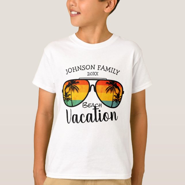 T-shirt Palm Trees Retro Lunettes de soleil Famille Vacanc (Devant)