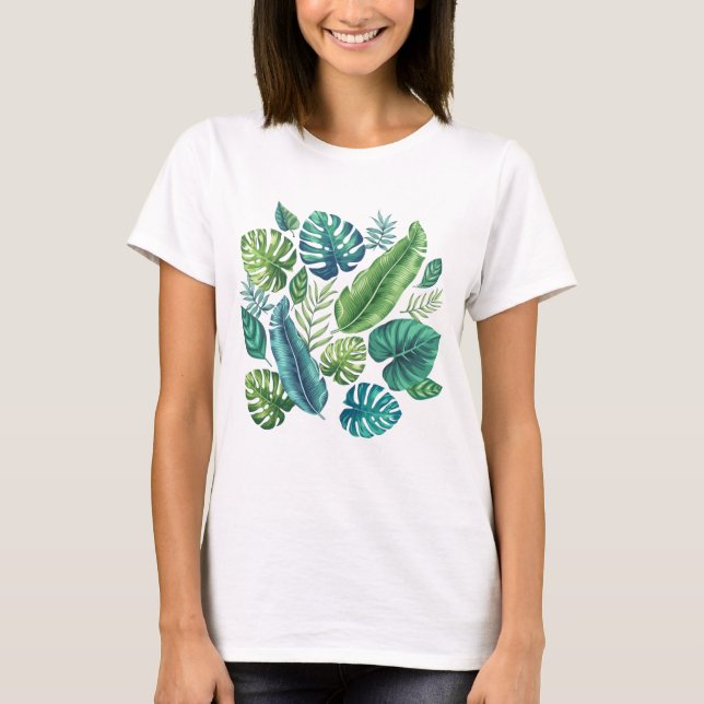 T-shirt Palm vert et Turquoise Tropical Banana Monstera Fe (Devant)