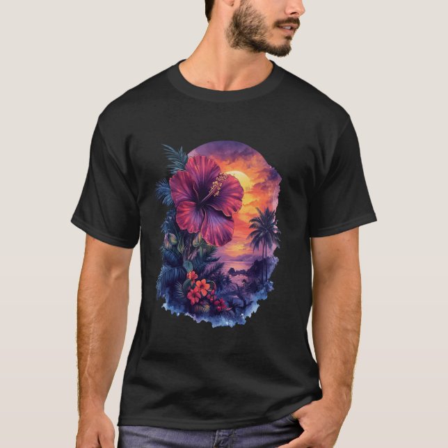 T-shirt Palmier au coucher du soleil rétro (Devant)