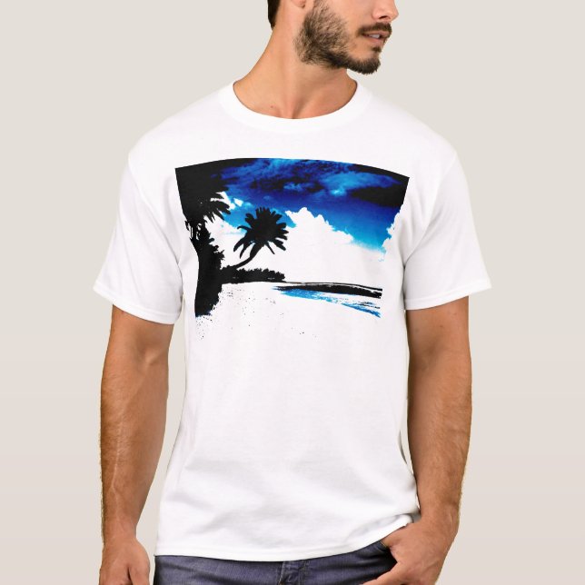 T-shirt Palmier blanc noir bleu Silhouette (Devant)