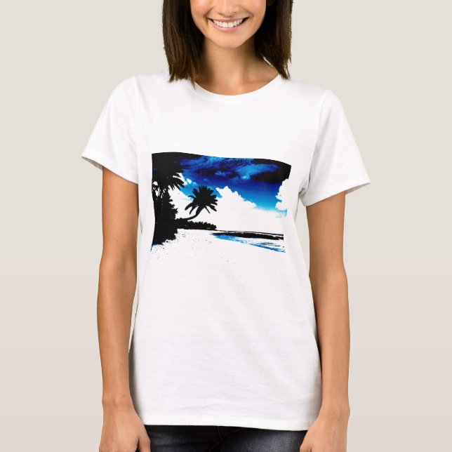 T-shirt Palmier blanc noir bleu Silhouette (Devant)
