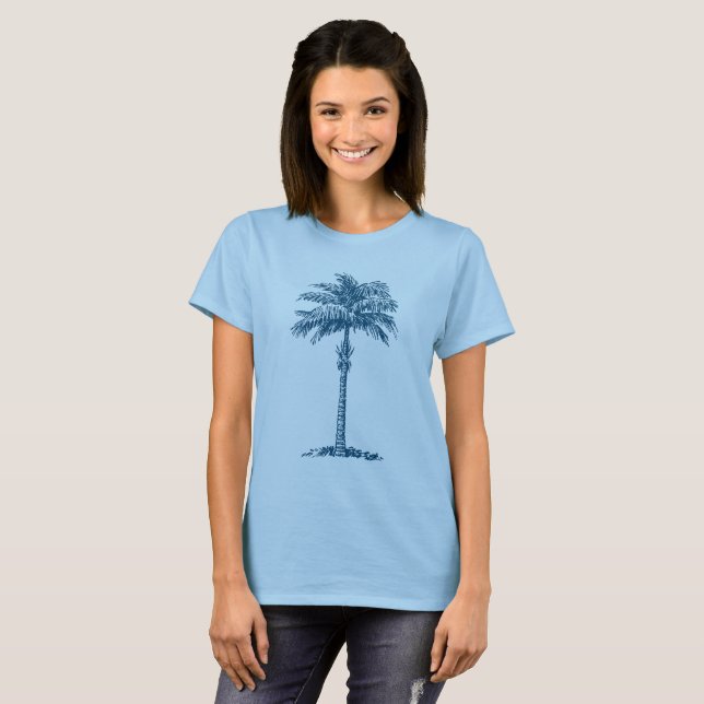 T-shirt Palmier - Bleu Océan (Devant entier)