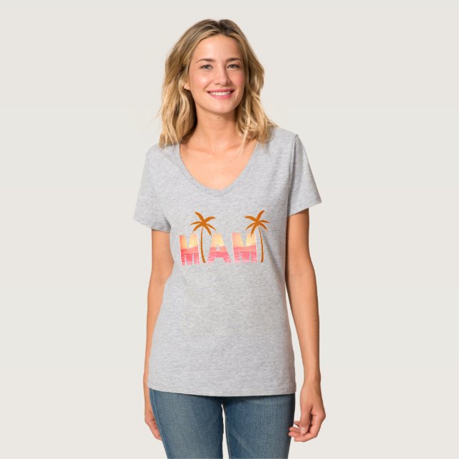 T-Shirt Palmier Coucher de Soleil Miami (Devant entier)