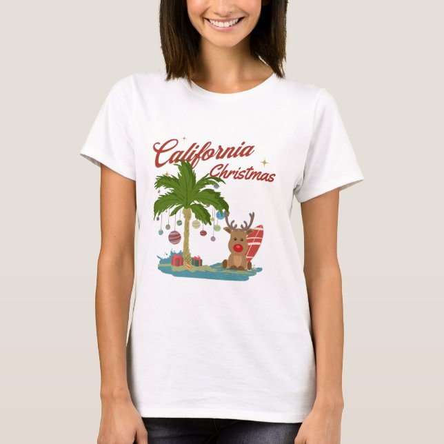 T-shirt Palmier de Noël de Californie et rennes (Devant)