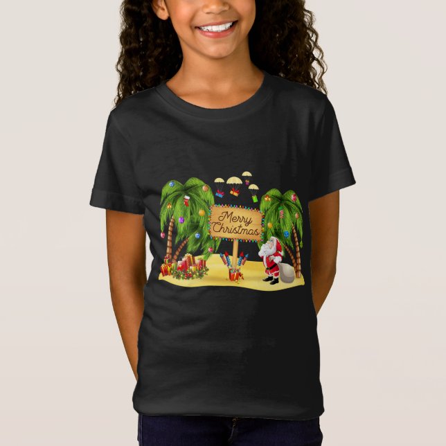 T-Shirt Palmier de Noël Lumières de noix de coco tropicale (Devant)