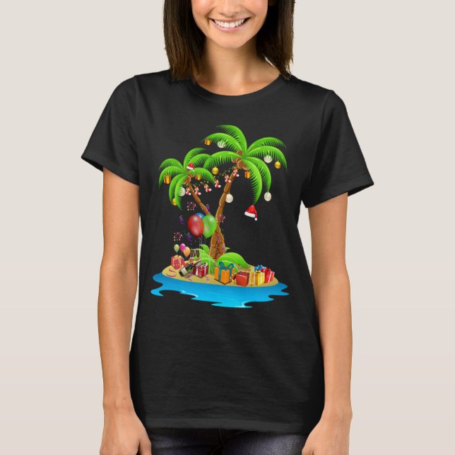 T-shirt Palmier de Noël Lumières de noix de coco tropicale (Devant)