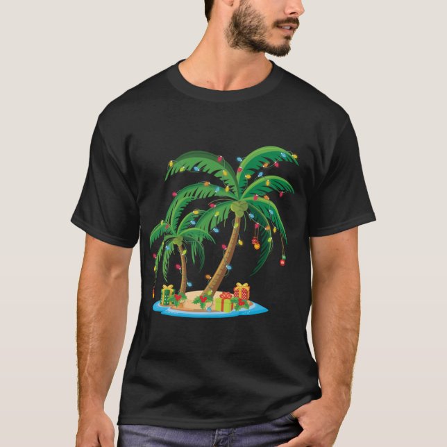 T-shirt Palmier de Noël Tropical Xmas Cadeau Cocotier Lig (Devant)