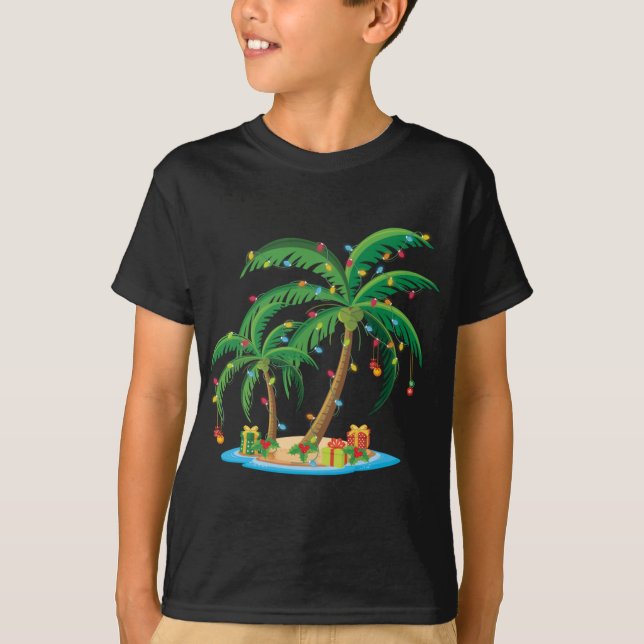 T-shirt Palmier de Noël Tropical Xmas Cadeau Cocotier Lig (Devant)