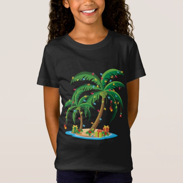 T-Shirt Palmier de Noël Tropical Xmas Cadeau Cocotier Lig (Devant)
