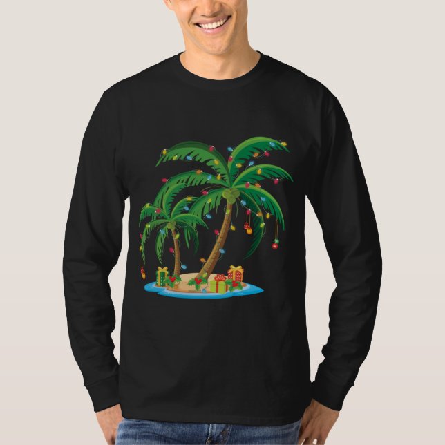 T-shirt Palmier de Noël Tropical Xmas Cadeau Cocotier Lig (Devant)