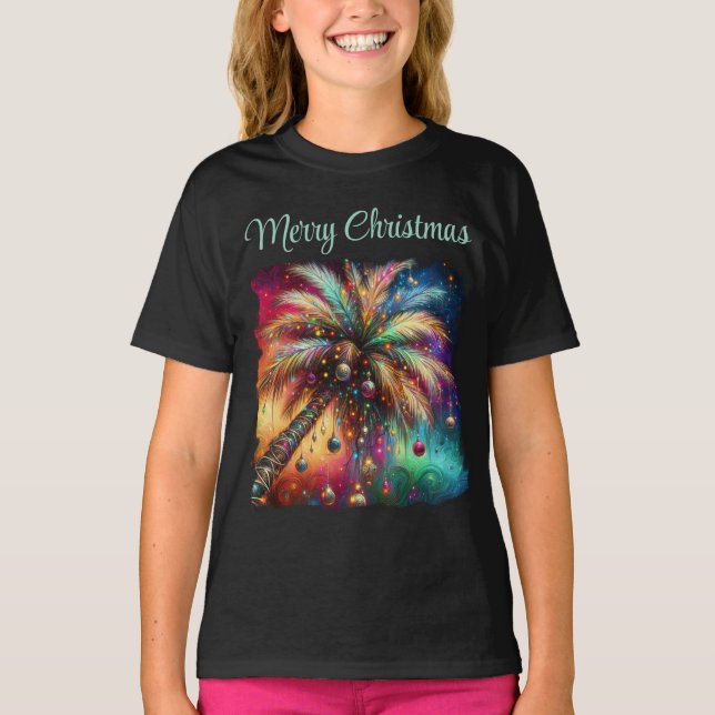 T-shirt Palmier de Noël Whimsical Tropical Beach Vivid (Devant)
