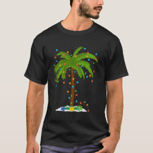 T-shirt Palmier De Plage Avec Lumières Père Noël Tropical