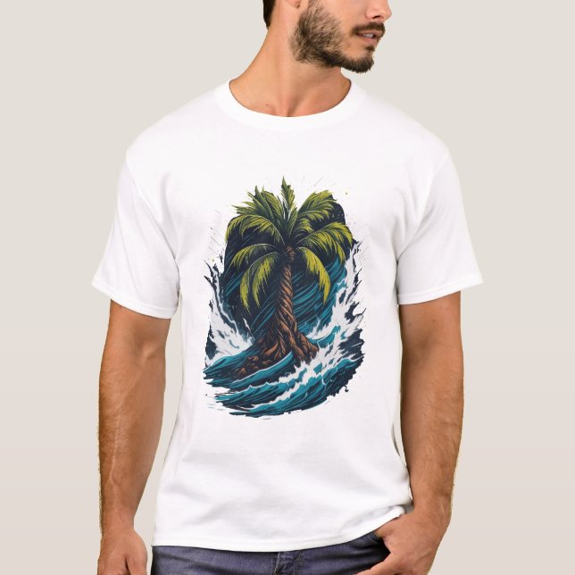 T-shirt Palmier en style peinture avec vague (Devant)