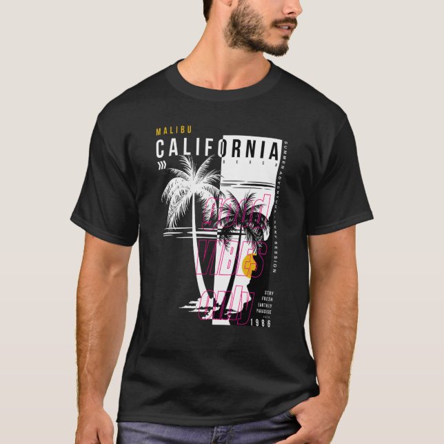 T-shirt Palmier noir et blanc Californie Malibu (Devant)