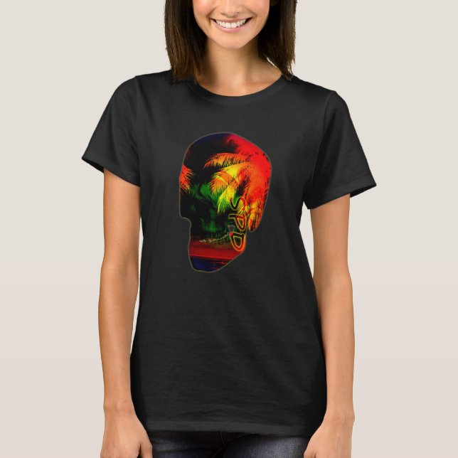 T-shirt Palmier Nuit Océan Crâne (Devant)