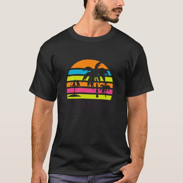 T-shirt Palmier Rétro Aloha Coucher de Soleil (Devant)