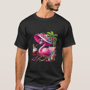 T-shirt Palmier Rose Flamant Rose Plage Tropicale Été Vaca
