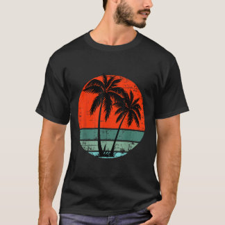 T-shirt Palmier Tropical Vintage Coucher de Soleil Plage S