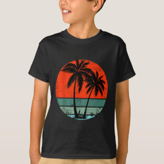 T-shirt Palmier Tropical Vintage Coucher de Soleil Plage S