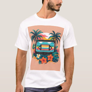T-shirt Palmiers à cassettes - Ile de musique tropicale Te