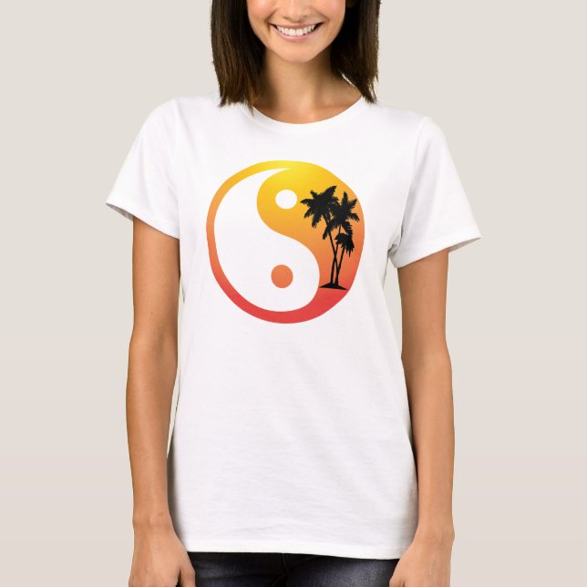 T-shirt Palmiers au coucher du soleil Yin Yang (Devant)