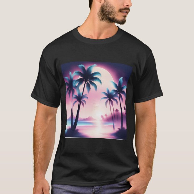 T-shirt Palmiers couchés de soleil esthétique (Devant)