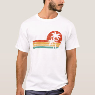 T-shirt Palmiers de coucher de soleil rétro sur la plage v