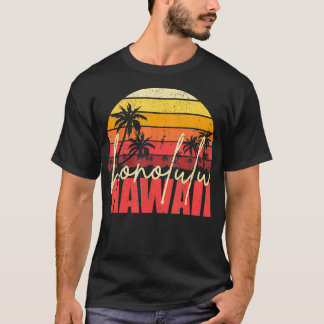 T-shirt Palmiers de plage Hawaiienne rétro été Honolulu Ha