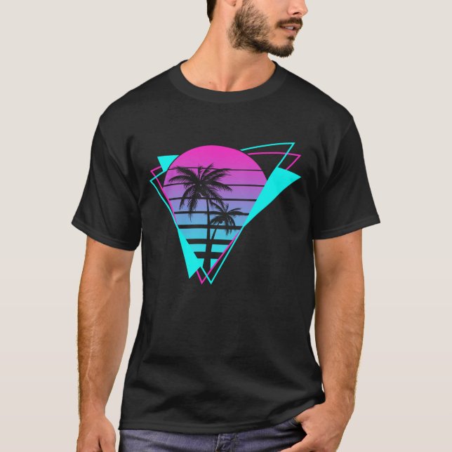 T-shirt Palmiers géométriques Rétro esthétiques Vaporwave (Devant)