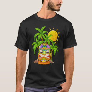 T-shirt Palmiers Masque Tiki Polynésien Statue Hawaïenne À