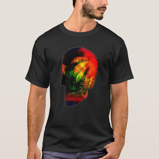 T-shirt Palmiers Night Ocean Skull (Devant)