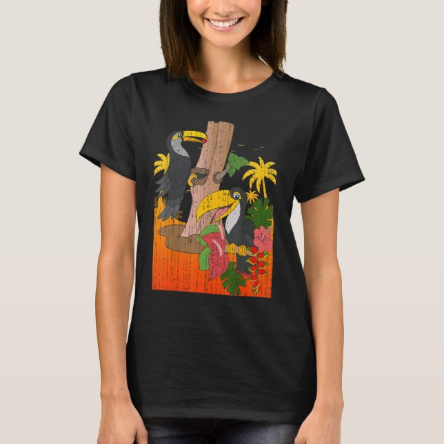 T-shirt Palmiers Oiseaux tropicaux Animaux Fleurs exotique (Devant)