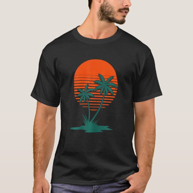T-shirt Palmiers rétro pour femmes Coucher de soleil 80s 8 (Devant)