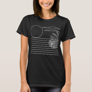 T-shirt Palmiers Soleil Plage Rétro Noir & Blanc Minimalis