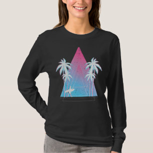 T-shirt Palmiers Surfer Vaporwave 80s Surfboard Ocean Su
