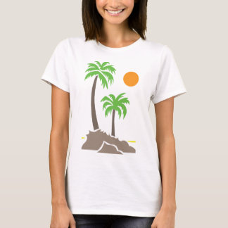 T-shirt Palmiers tropicaux avec soleil sur une petite île