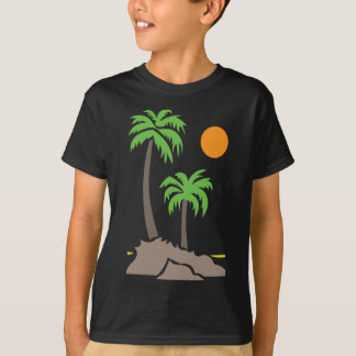 T-shirt Palmiers tropicaux avec soleil sur une petite île
