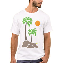 Palmiers tropicaux avec soleil sur une petite île