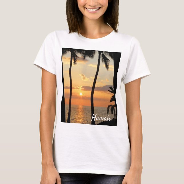T-shirt Palmiers tropicaux de coucher du soleil d'Hawaï (Devant)