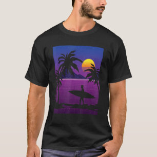 T-shirt Palmiers Vaporwave Surfer Synthwave Sunset Surfi