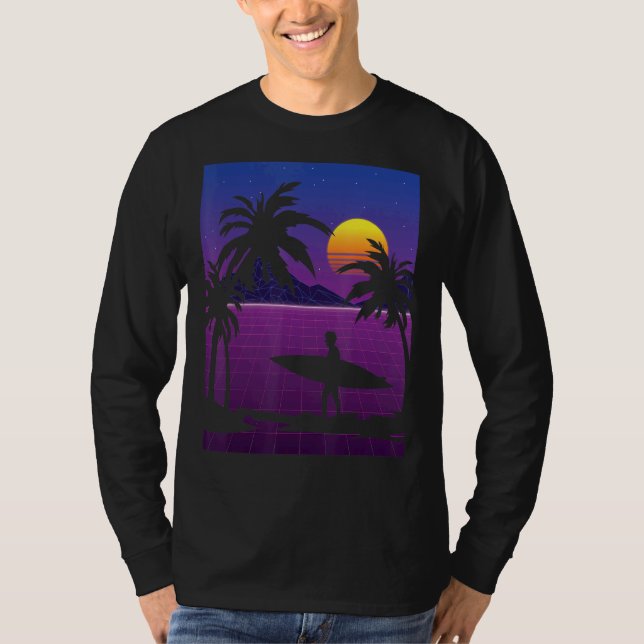 T-shirt Palmiers Vaporwave Surfer Synthwave Sunset Surfi (Devant)