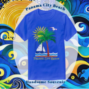 T-shirt Panama City Beach Florida Palm Sailboat et Sun T--